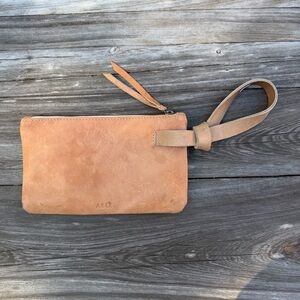 ABLE Rachel Nubuck Leather Wristlet Clutch Sand Tan